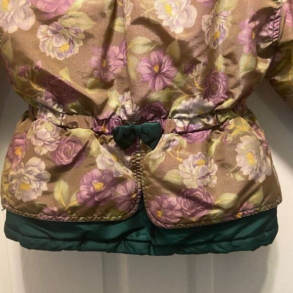Kute Kiddie Vintage Green Purple Floral Hooded Bow Detail Winter Coat 4T - Picture 4 of 11